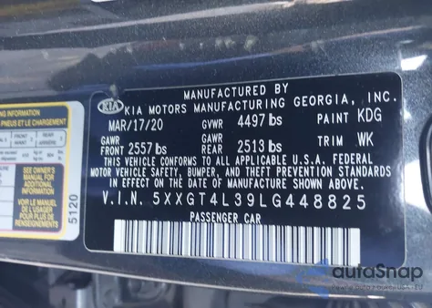 2020 Kia Optima Lx z USA, uszkodzony, nr VIN 5XXGT4L39LG448825